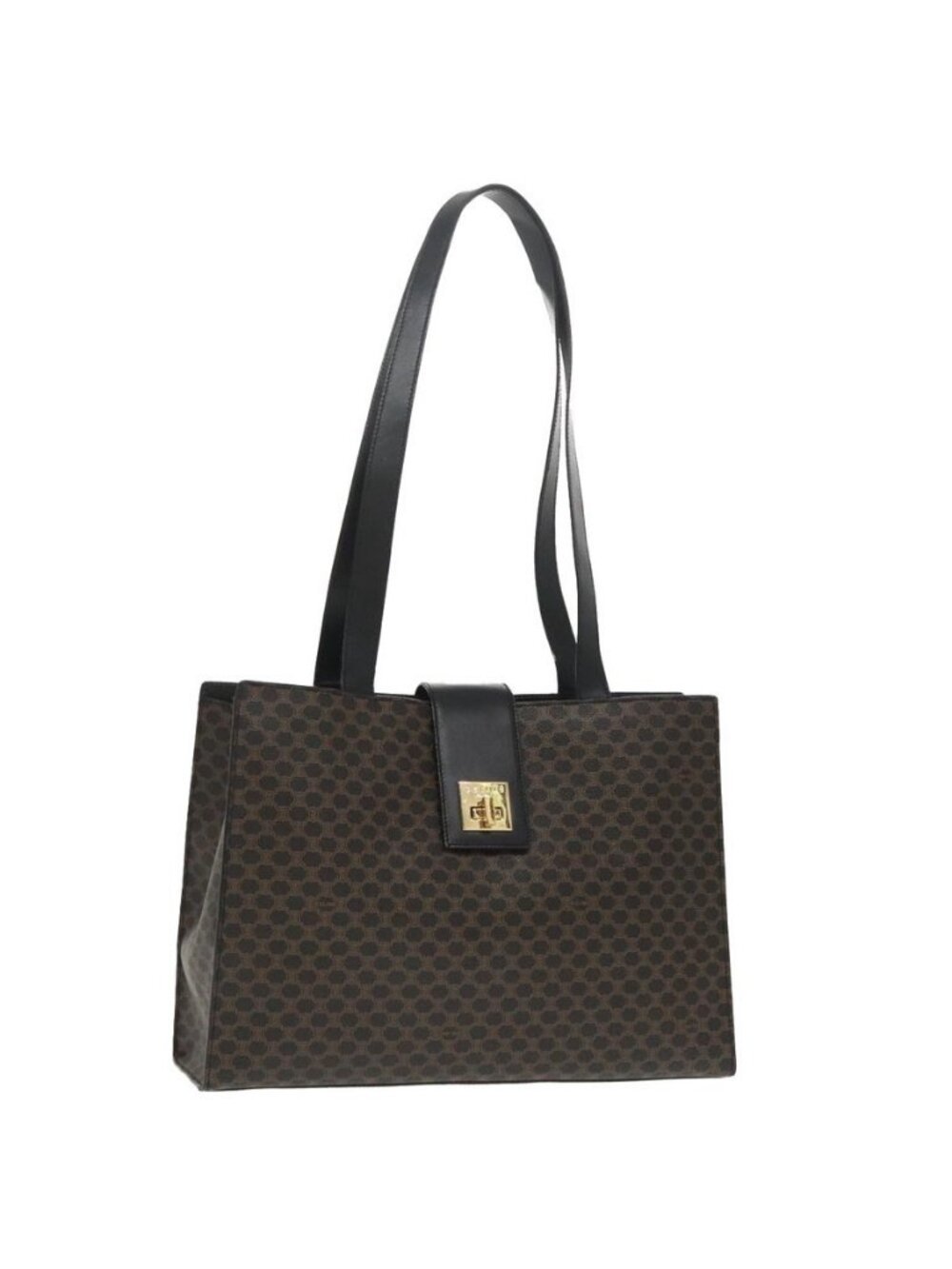 Authentic CELINE Macadam Canvas Shoulder Bag PVC Leather Black Gold - Picture 1 of 16